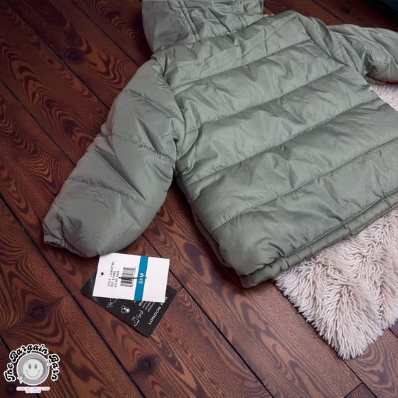London Fog Toddler Hooded Puffer Jacket Dark Green Pink Lined NWT (24M) - Picture 6 of 6